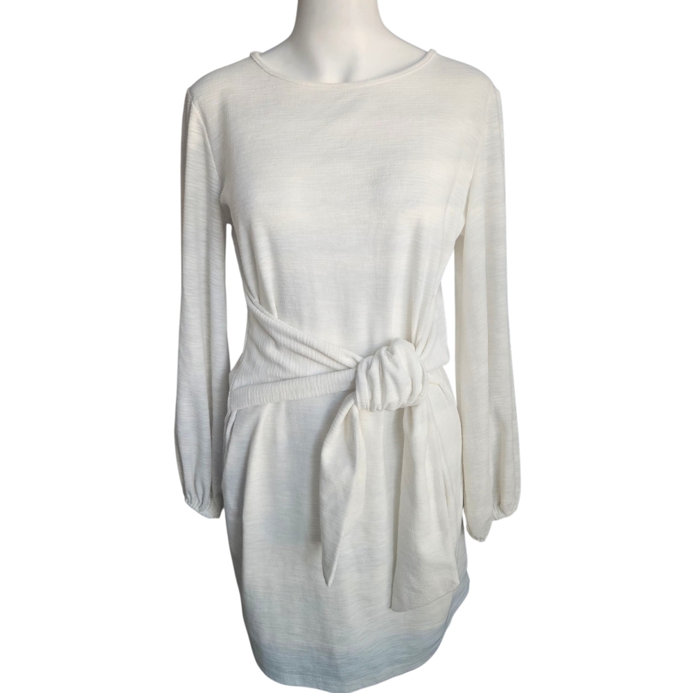 R. Vivimos Winter Cotton‎ L/S Bodycon White Sweater Pencil Dress Med NWT